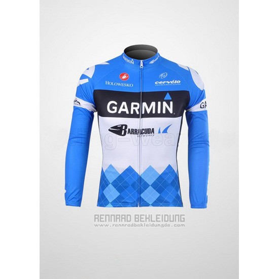 2012 Fahrradbekleidung Garmin Cervelo Wei und Azurblau Trikot Langarm und Tragerhose - zum Schließen ins Bild klicken